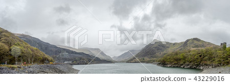View over Llyn Peris to Snowdonia from Llanberis - Wales View over Llyn Peris to Snowdonia from Llanberis - Wales 43229016