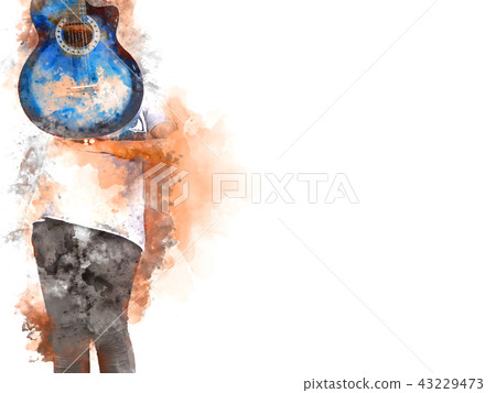 playing Guitarist Watercolor painting background 43229473