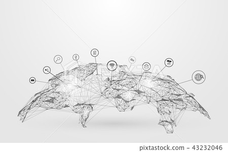Low polygon Globe Map with social icons Low polygon Globe Map with social icons 43232046