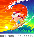 Happy Santa is surfing on a big wave. 43233359