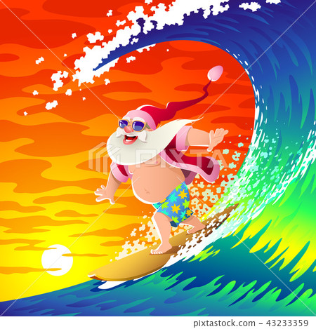 Happy Santa is surfing on a big wave. Happy Santa is surfing on a big wave. 43233359