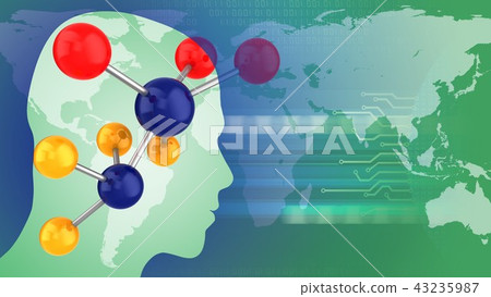 3d abstract with molecule head silhouette and eart 43235987