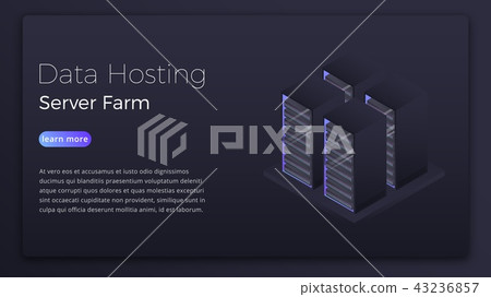 Data hosting. Datacenter server farm isometric concept. Modern data hosting hero image design 43236857