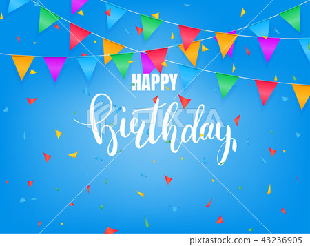 Birthday greeting card. Colorful confetti and calligraphy lettering. 43236905