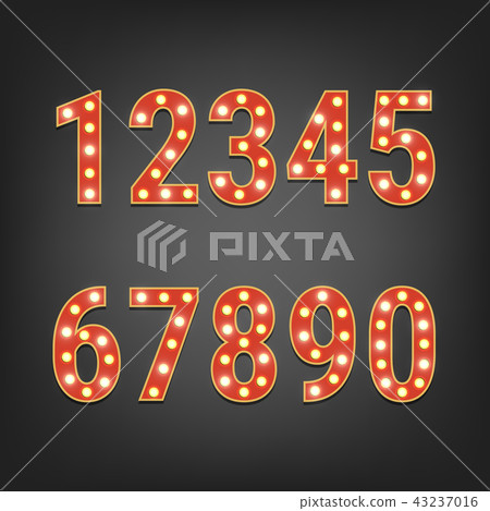 Retro numbers with light bulbs Retro numbers with light bulbs 43237016