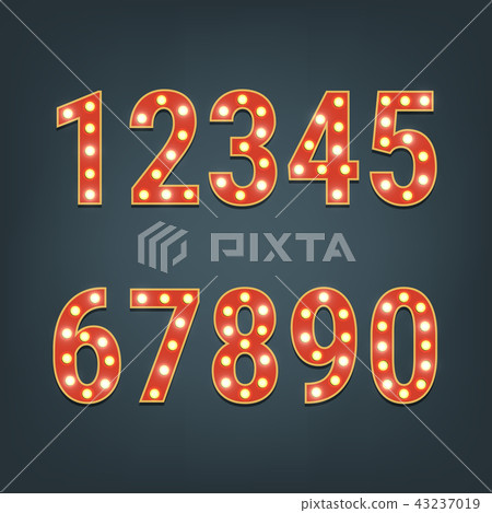 Retro numbers with light bulbs 43237019