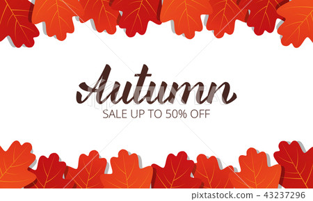 Autumn sale. Banner with oak leaves frame and trendy Autumn brush lettering. Seasonal Fall sale card 43237296