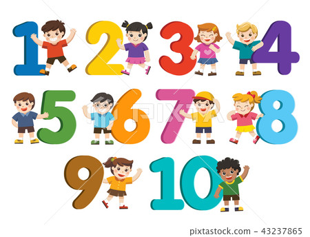 School kids and colorful number. 43237865
