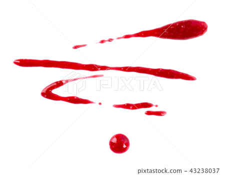 Raspberry jam drizzle isolated on white background. Top view 43238037