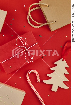 New Year or Christmas presents red background New Year or Christmas presents red background 43238982