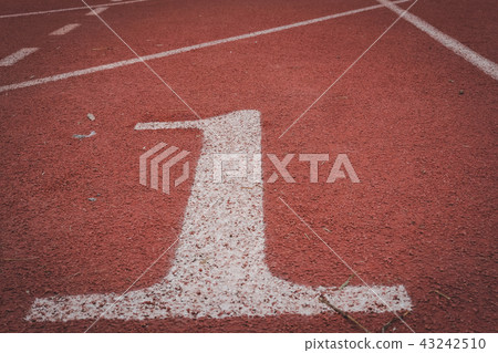 lane number & running racetrack, backstretch in outdoor sports stadium arena lane number & running racetrack, backstretch in outdoor sports stadium arena 43242510
