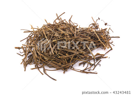 Black dry tea leaves isolated on white background 43243481