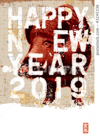 2019 New Year's card "Painted wild boar" Happy New Year handwritten character space empty 2019 New Year's card "Painted wild boar" Happy New Year handwritten character space empty 43245336