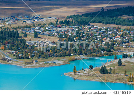 Aerial view of Lake Tekapo ,Mount John Observatory Aerial view of Lake Tekapo ,Mount John Observatory 43246519