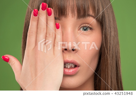 The close up eyes on face of young beautiful caucasian girl The close up eyes on face of young beautiful caucasian girl 43251948