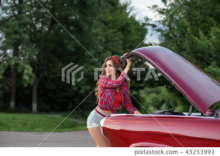 Pretty Pin Up Girl With Long Curly Hair Stock Photo 43253991