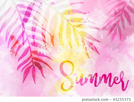 Watercolor background with palm leaves 43255373