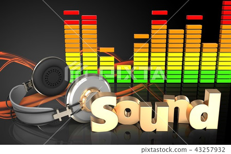 3d illustration of headphones with 'sound' sign 3d illustration of headphones with 'sound' sign 43257932