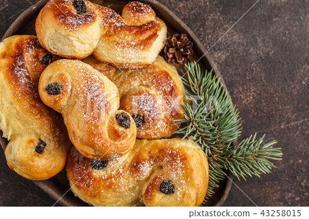 Traditional Swedish Christmas saffron buns  43258015
