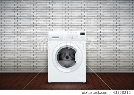 Laundry room of brick wall and washing machine 43258213
