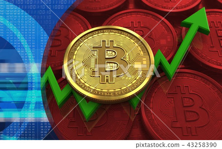 3d illustration of bitcoin over red coins 43258390