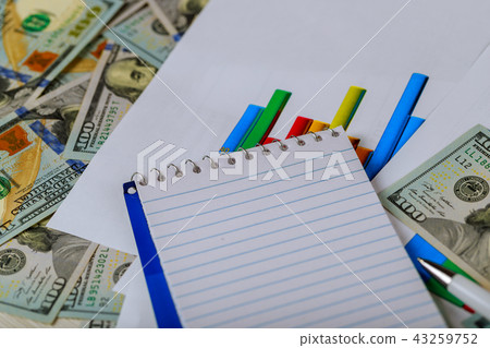 U.S. Dollar Banknotes, Business notebook, Pens U.S. Dollar Banknotes, Business notebook, Pens 43259752
