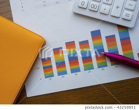 企業圖像，圖表，筆記本，計算器，婦女 43259951