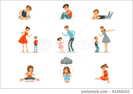 Mutual relations of parents and children, mom and dad scream and scold their children, negative Mutual relations of parents and children, mom and dad scream and scold their children, negative 43260201