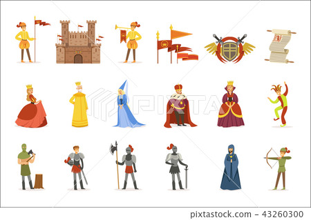 Medieval Cartoon Characters And European Middle Ages Historic Period Attributes Set Of Icons 43260300