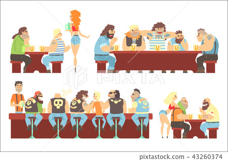 Dark Bar With Criminal Looking Bikers And Sailor Clients And Slutty Waitresses Serving Beers 43260374