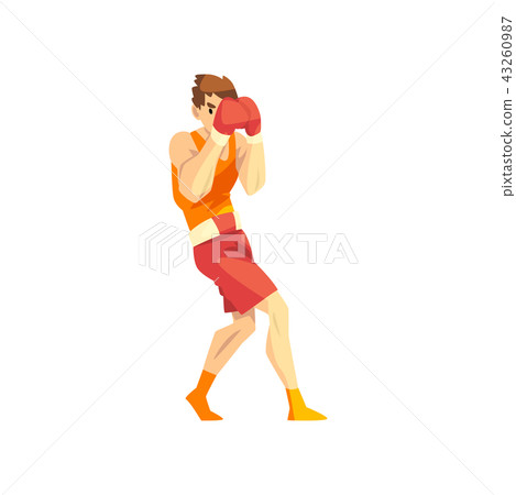 Male boxer character training with red boxing gloves, active sport lifestyle vector Illustration on 43260987