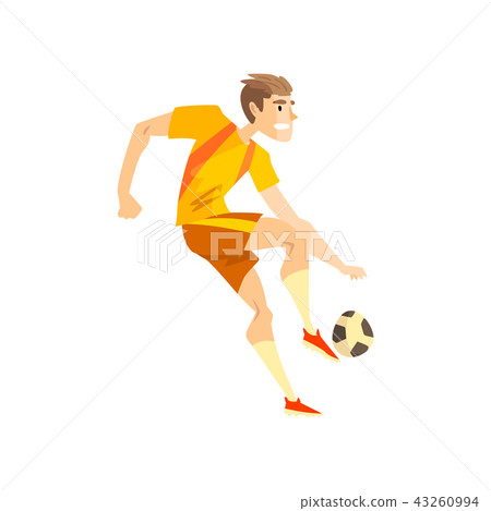 Male soccer player, sportsman character kicking a ball, active sport lifestyle vector Illustration Male soccer player, sportsman character kicking a ball, active sport lifestyle vector Illustration 43260994