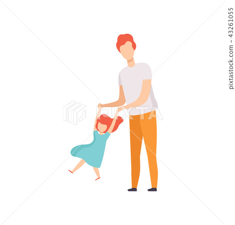 Dad swinging daughter holding her hands, Dad and his kid having good time together vector Dad swinging daughter holding her hands, Dad and his kid having good time together vector 43261055