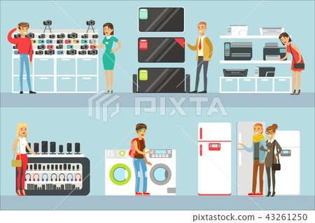 Happy People In Electronic Store Shopping For Domestic Equipment Choosing With Shop Assistant Help Happy People In Electronic Store Shopping For Domestic Equipment Choosing With Shop Assistant Help 43261250