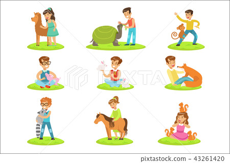 Children Petting The Small Animals In Petting Zoo Collection Of Cartoon Illustrations With Kids Children Petting The Small Animals In Petting Zoo Collection Of Cartoon Illustrations With Kids 43261420