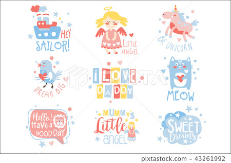 Baby Nursery Room Print Design Templates Set In Cute Girly Manner With Text Messages 43261992