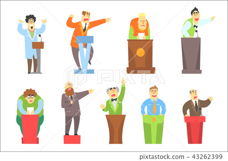 Men Speaking Publicly On Tribune Set Of Illustrations 43262399