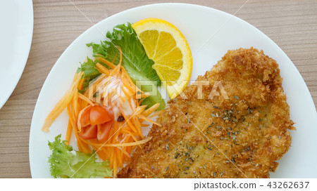 battered fish steak with salad and vegetable battered fish steak with salad and vegetable 43262637