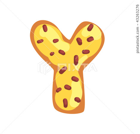 Y letter in the shape of sweet glazed cookie, bakery edible font of English alphabet vector 43263276