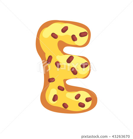 E letter in the shape of sweet glazed cookie, bakery edible font of English alphabet vector E letter in the shape of sweet glazed cookie, bakery edible font of English alphabet vector 43263670