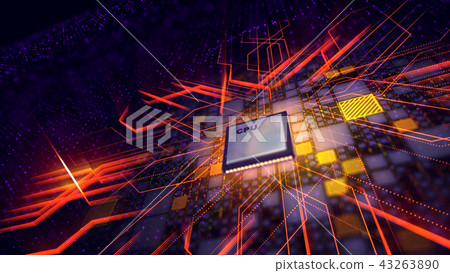 Square CPU transmits red energy beams 43263890