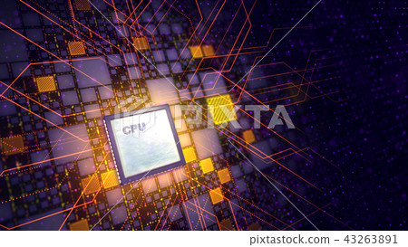 Tablet CPU conveys purple energy beams 43263891