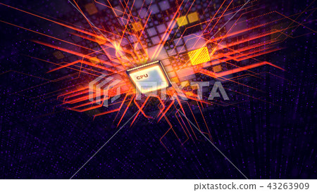 Square CPU conveys orange energy beams 43263909