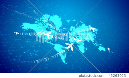 Abstract airplanes moving over the global map Abstract airplanes moving over the global map 43263923