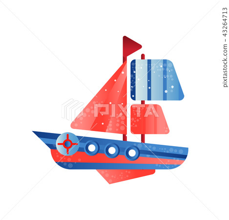 Small ship with red sails flat vector Illustration on a white background 43264713