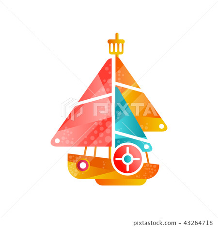 Yacht with colored sails flat vector Illustration on a white background 43264718
