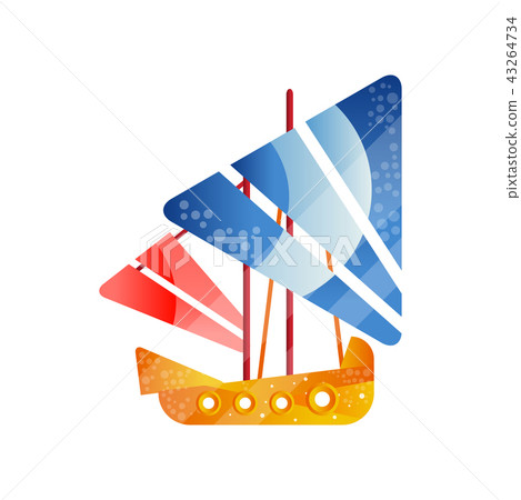Small retro sailing ship with colored sails flat vector Illustration on a white background 43264734