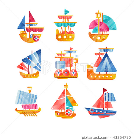 Different vessels set, smal colorful ships flat vector Illustrations on a white background 43264750