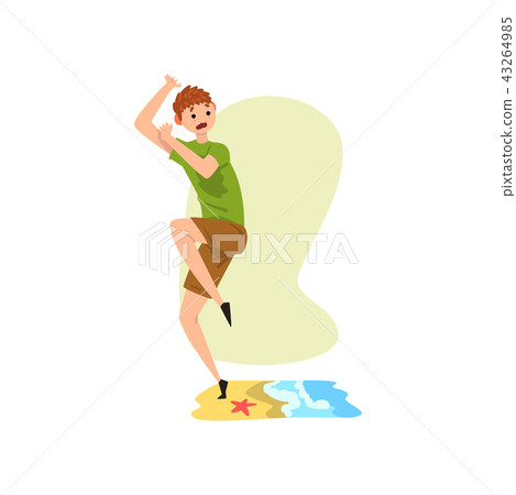 Man suffering from hydrophobia, irrational fear of water, human fear concept vector Illustration on 43264985