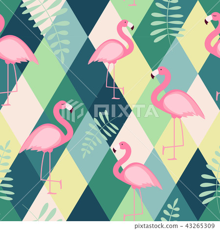 Cute Retro Seamless Flamingo Pattern Background Vector Illustration 43265309